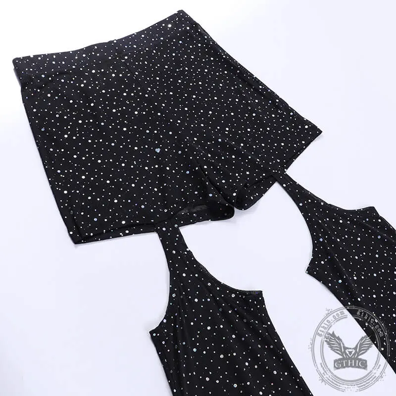 Black Mesh Rhinestone Hollow High-Waisted Flared Pants sold by GTHIC product image thumbnail 4
