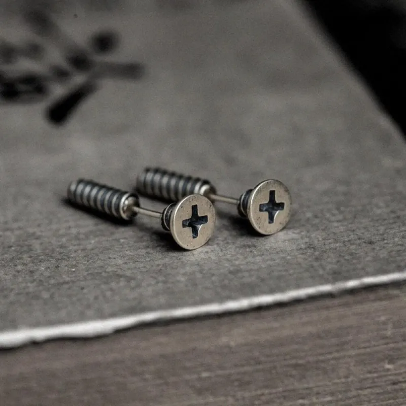 Screw Sterling Silver Punk Stud Earrings sold by GTHIC