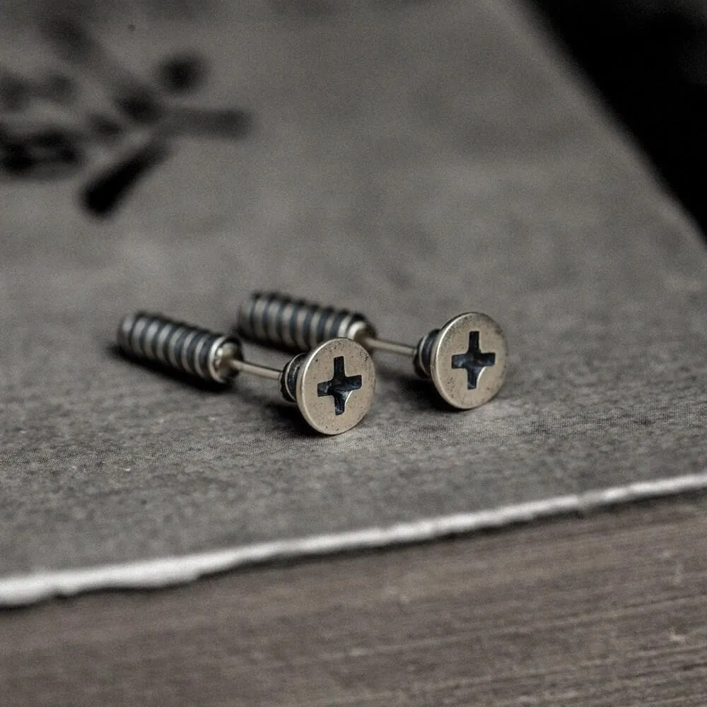 Screw Sterling Silver Punk Stud Earrings sold by GTHIC
