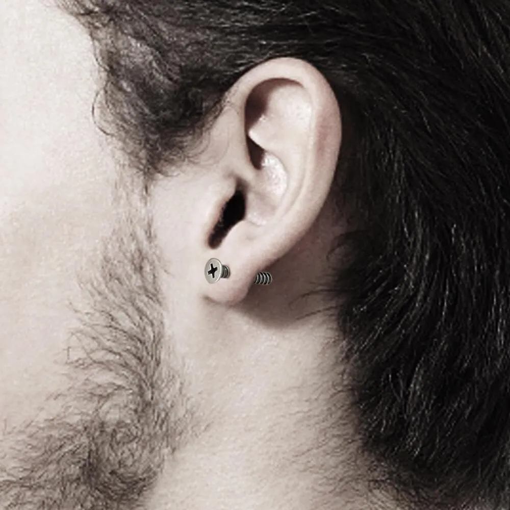 Screw Sterling Silver Punk Stud Earrings sold by GTHIC product image thumbnail 3