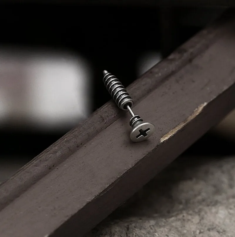 Screw Sterling Silver Punk Stud Earrings sold by GTHIC product image thumbnail 4
