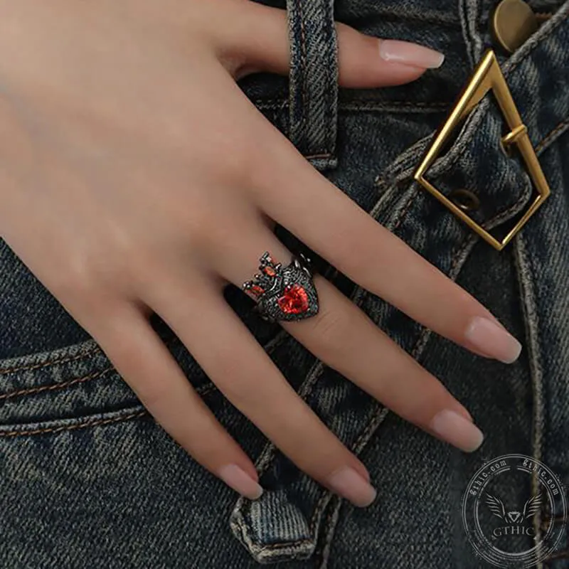 Gothic Crown Heart Shaped Zircon Alloy Open Ring sold by GTHIC product image thumbnail 2