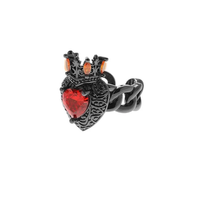 Gothic Crown Heart Shaped Zircon Alloy Open Ring sold by GTHIC product image thumbnail 4