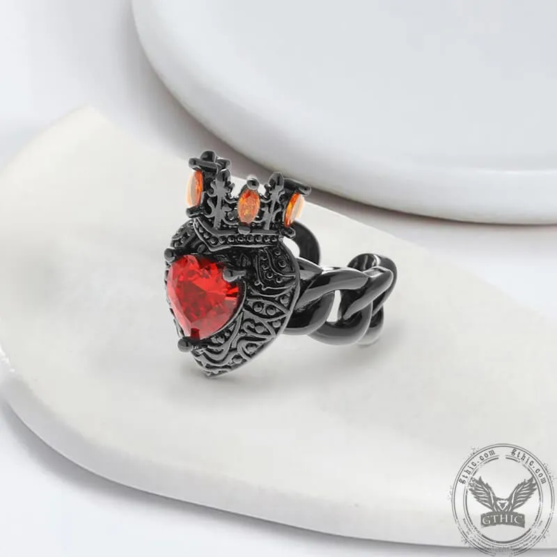 Gothic Crown Heart Shaped Zircon Alloy Open Ring sold by GTHIC