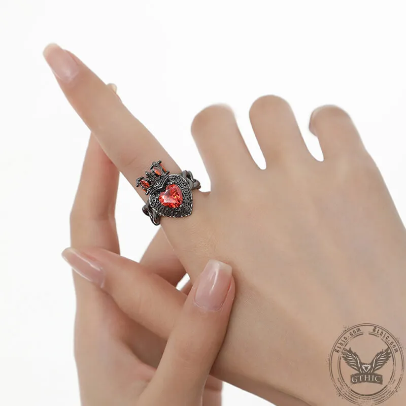 Gothic Crown Heart Shaped Zircon Alloy Open Ring sold by GTHIC product image thumbnail 3
