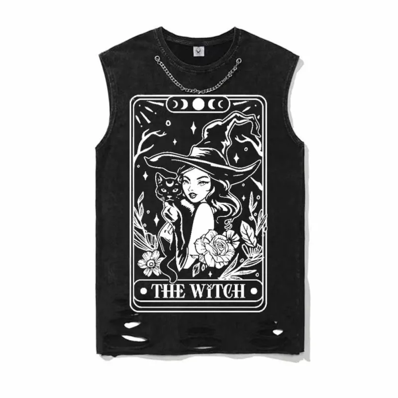 The Witch Tarot Card Vintage Washed Cotton Vest Top sold by GTHIC