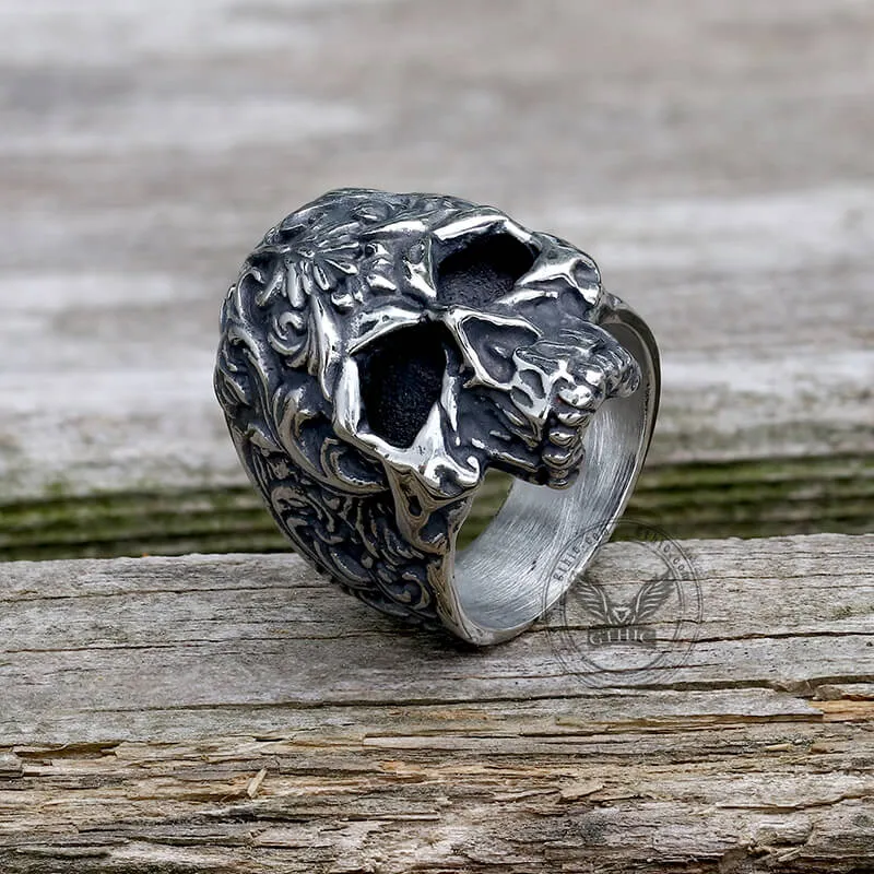 Floral Pattern Skull Head Stainless Steel Ring sold by GTHIC product image thumbnail 4