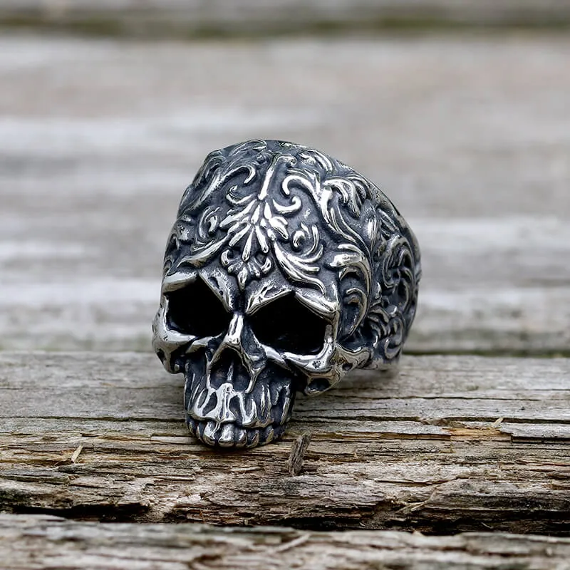 Floral Pattern Skull Head Stainless Steel Ring sold by GTHIC