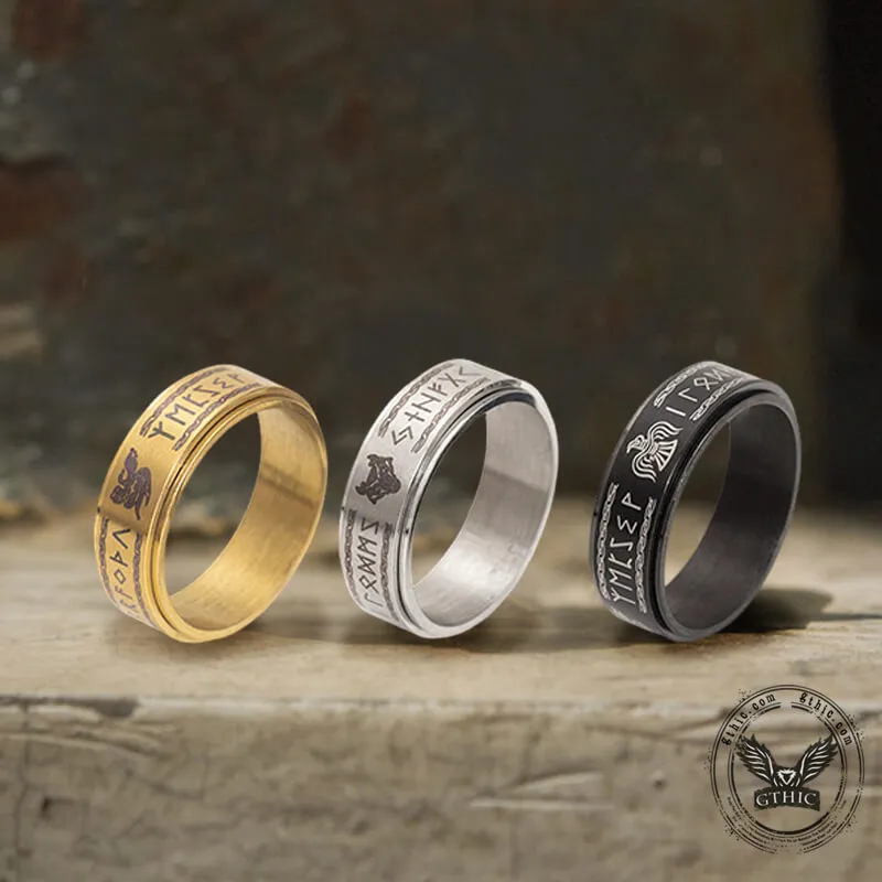 Viking Animal Runes Stainless Steel Spinner Ring sold by GTHIC