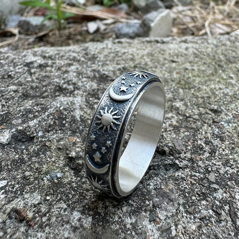 Moon Star Sun Sterling Silver Spinner Ring sold by GTHIC