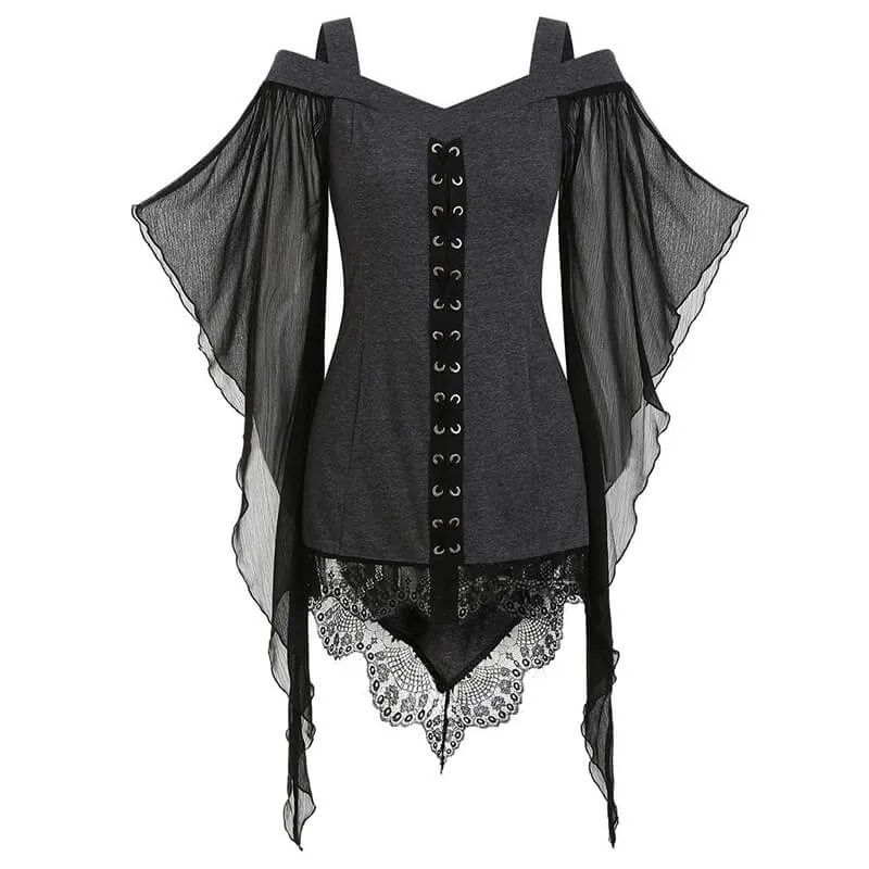 Butterfly Wing Sleeve Polyester Gothic Top sold by GTHIC product image thumbnail 5