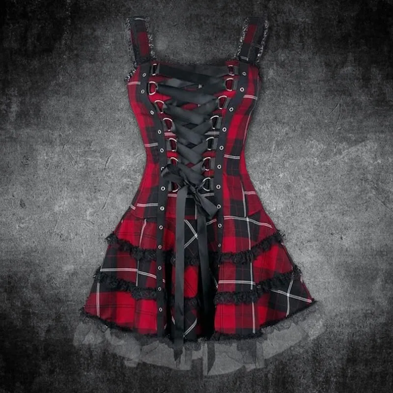 Plaid Lace Up Gothic Mini Dress made by GTHIC
