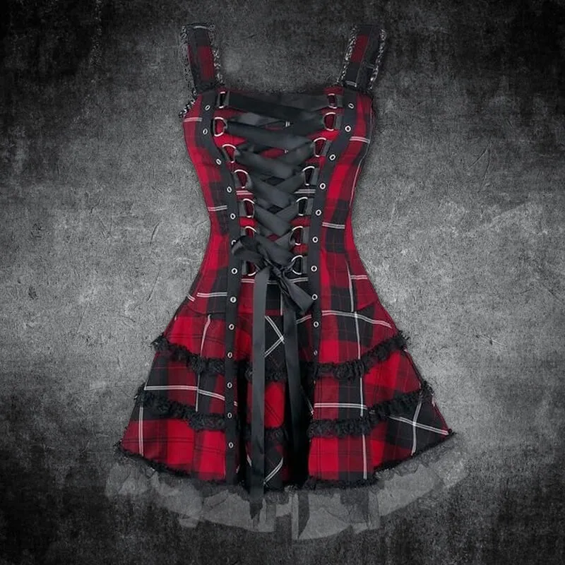 Plaid Lace Up Gothic Mini Dress sold by GTHIC