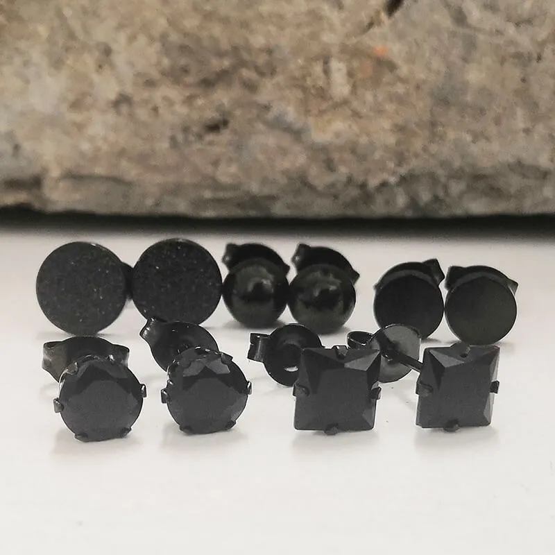 Simple Black Stone Stainless Steel Stud Earrings sold by GTHIC