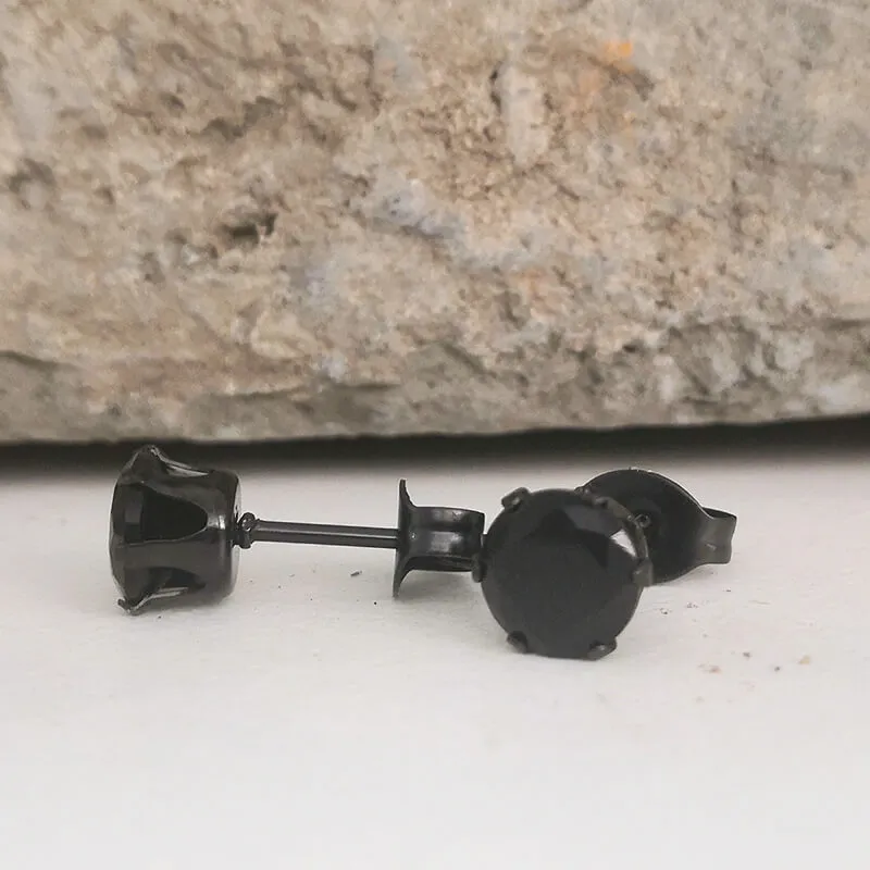 Simple Black Stone Stainless Steel Stud Earrings sold by GTHIC product image thumbnail 5