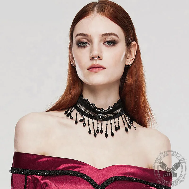 Gothic Lolita Beads Tassels Choker Necklace sold by GTHIC product image thumbnail 2