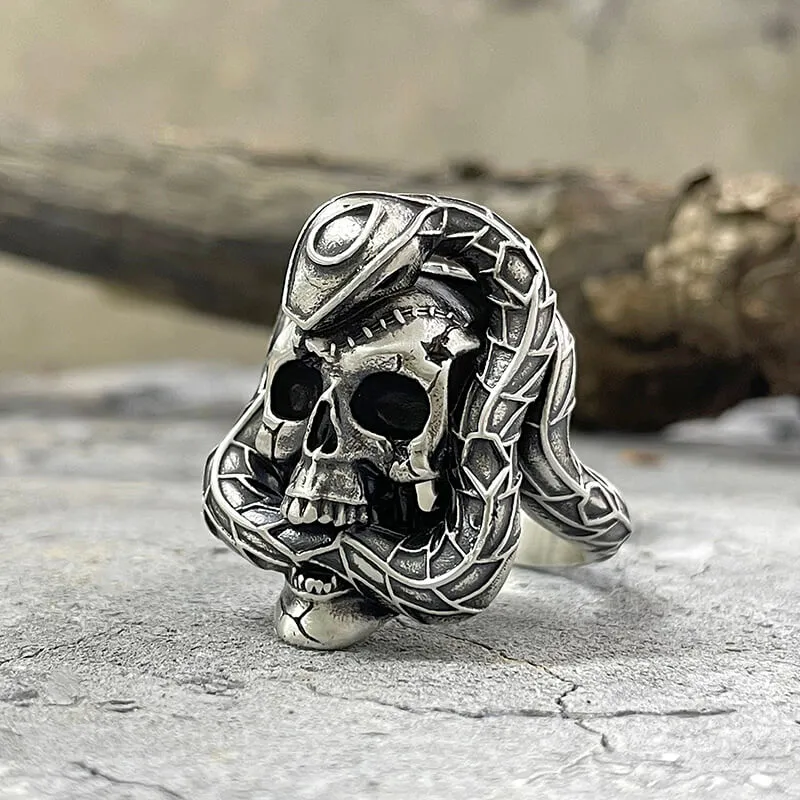 Snake And Skull Sterling Silver Gothic Ring sold by GTHIC