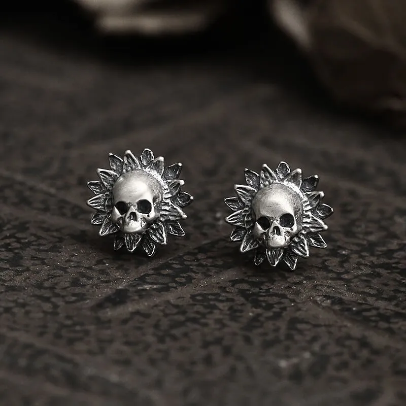 Sunflower Skull Sterling Silver Stud Earrings sold by GTHIC