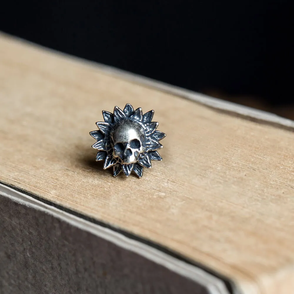 Sunflower Skull Sterling Silver Stud Earrings sold by GTHIC product image thumbnail 4