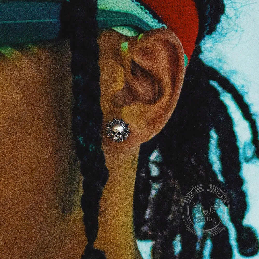 Sunflower Skull Sterling Silver Stud Earrings sold by GTHIC product image thumbnail 5