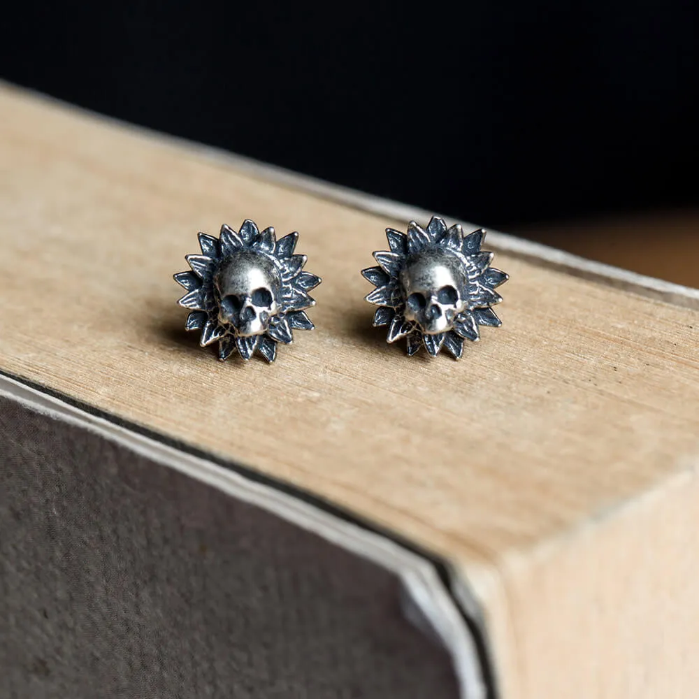 Sunflower Skull Sterling Silver Stud Earrings sold by GTHIC product image thumbnail 3