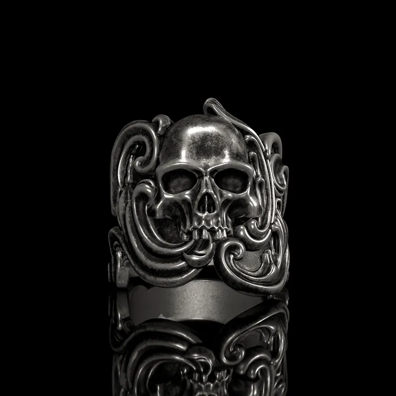 Vintage Pattern Sterling Silver Skull Ring sold by GTHIC product image thumbnail 3