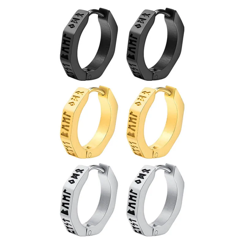 Octagon Viking Runes Stainless Steel Hoop Earrings sold by GTHIC