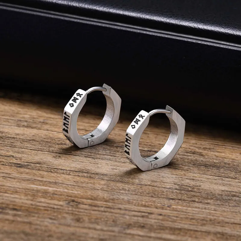 Octagon Viking Runes Stainless Steel Hoop Earrings sold by GTHIC product image thumbnail 3