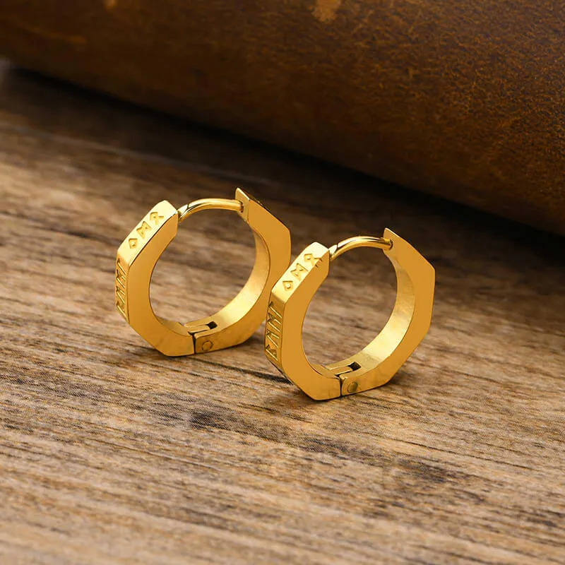 Octagon Viking Runes Stainless Steel Hoop Earrings sold by GTHIC product image thumbnail 4