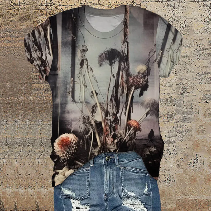 Gothic Flower Ruins Round Neck Short Sleeve T-Shirt sold by GTHIC