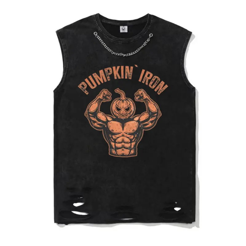 Halloween Pumpkin Iron Vintage Washed Cotton Vest Top sold by GTHIC