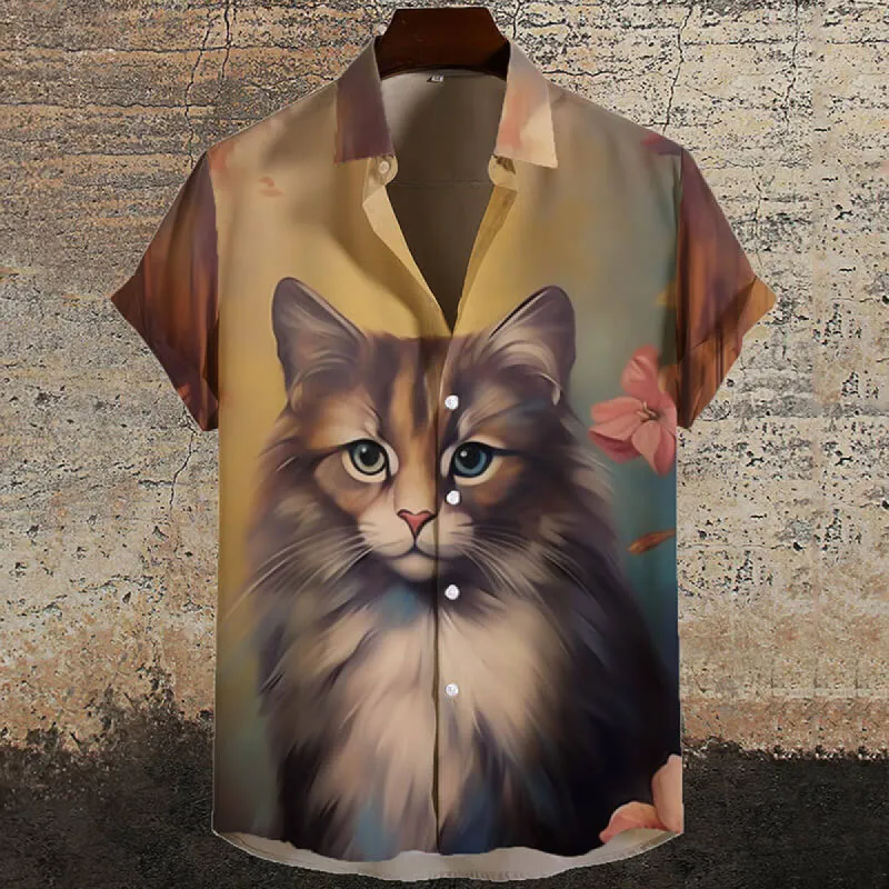 Gothic Cat and Flower Short Sleeve Shirt sold by GTHIC