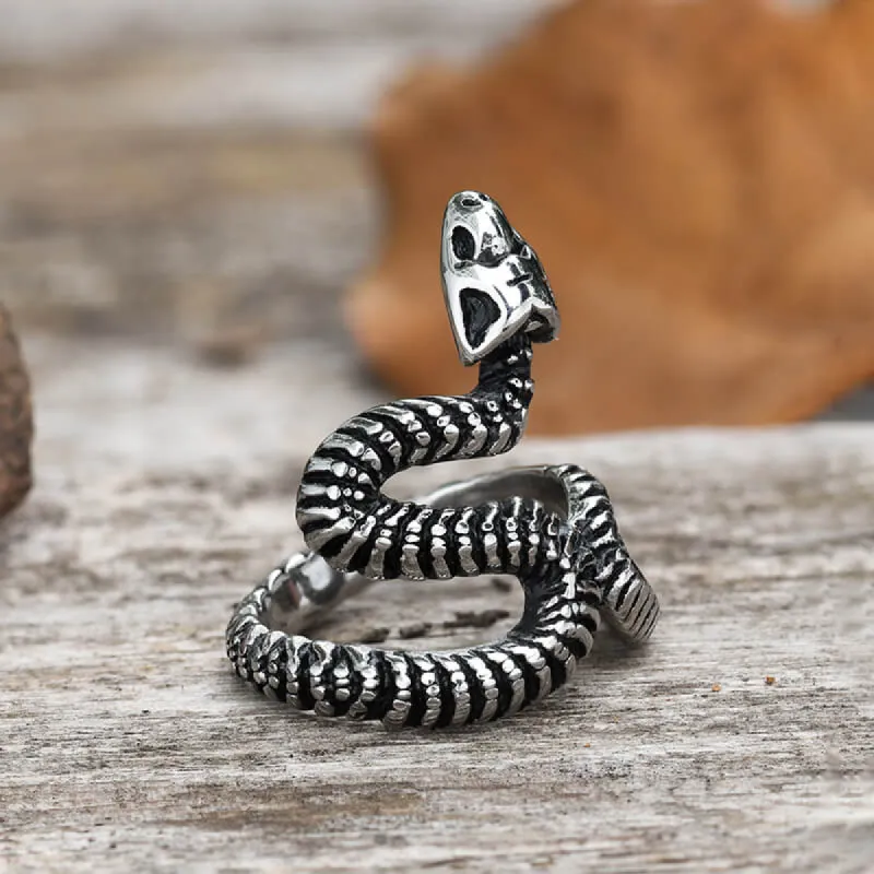 Snake Vertebrae Bone Stainless Steel Skull Ring sold by GTHIC