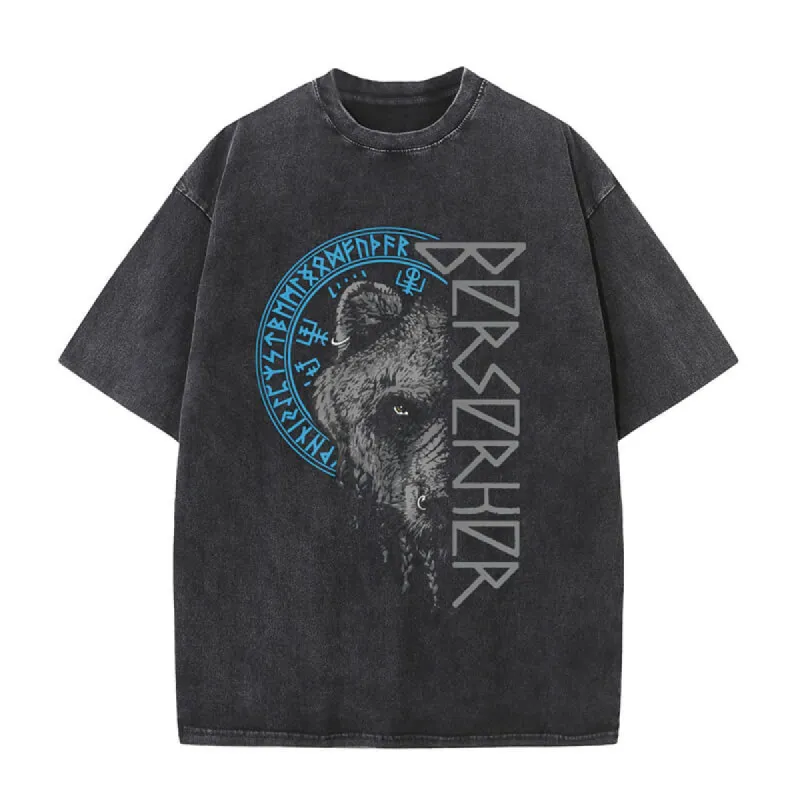Vintage Washed Viking Berserker Bear Runes T-shirt sold by GTHIC