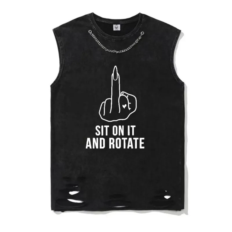 Sit On It And Rotate Vintage Washed Cotton Vest Top sold by GTHIC
