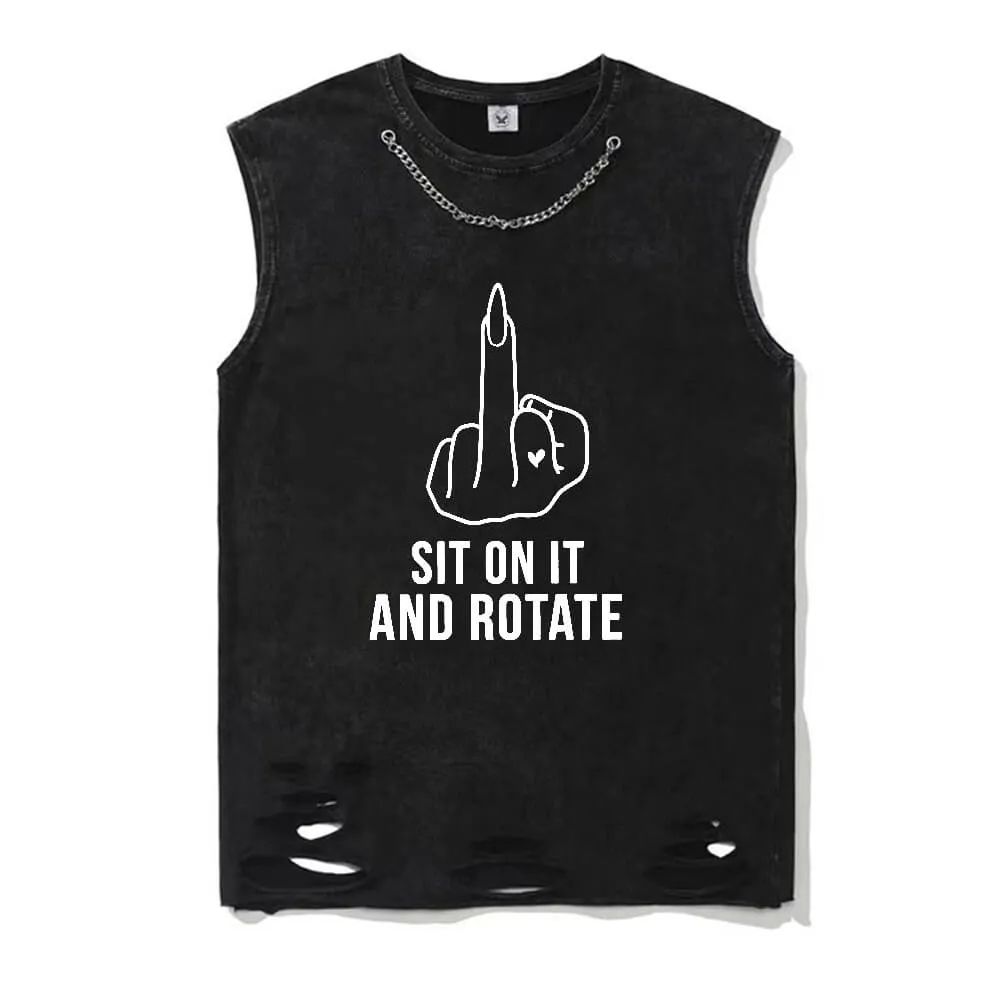 Sit On It And Rotate Vintage Washed Cotton Vest Top sold by GTHIC