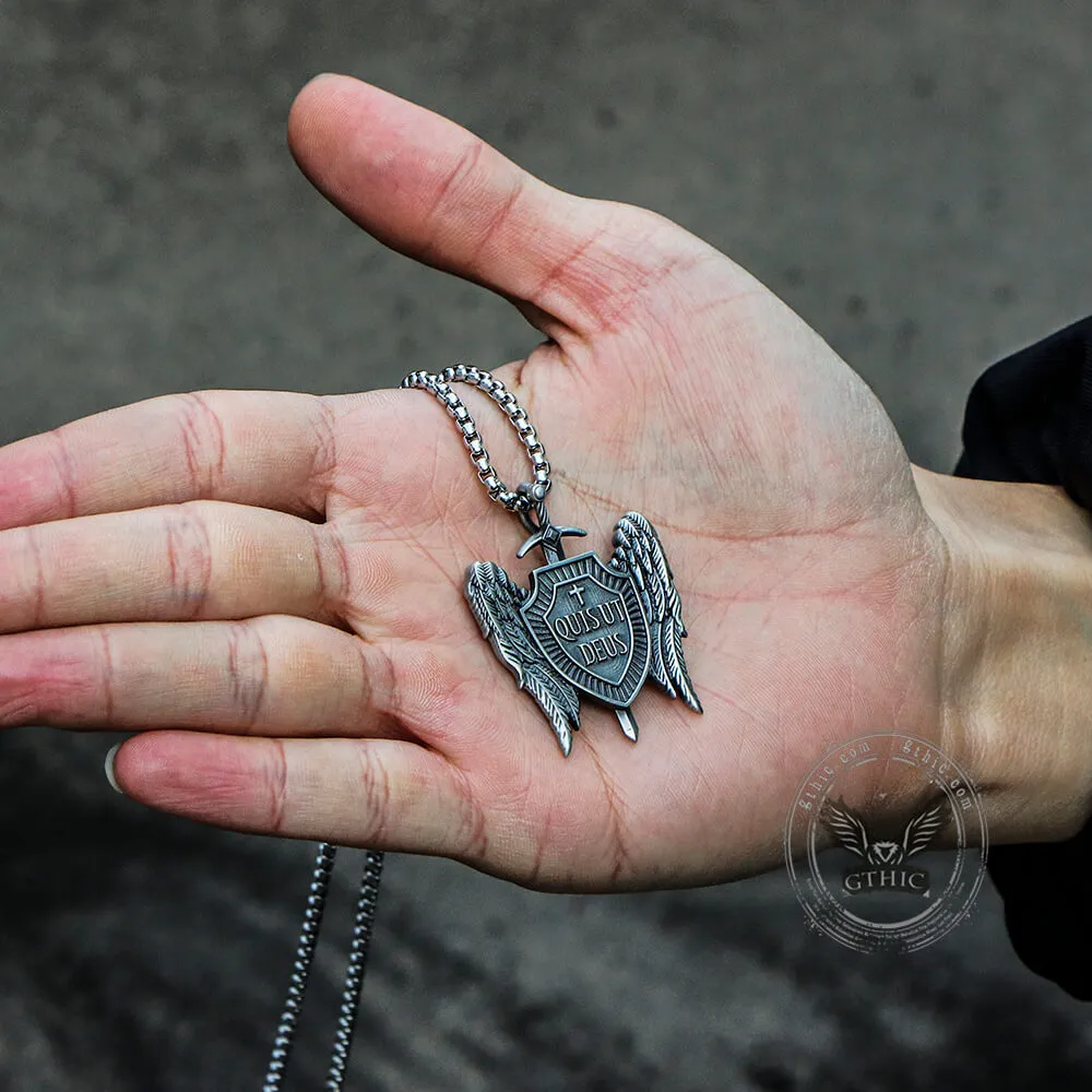 Michael Sword & Shield Archangel Wings Pure Tin Necklace sold by GTHIC product image thumbnail 2