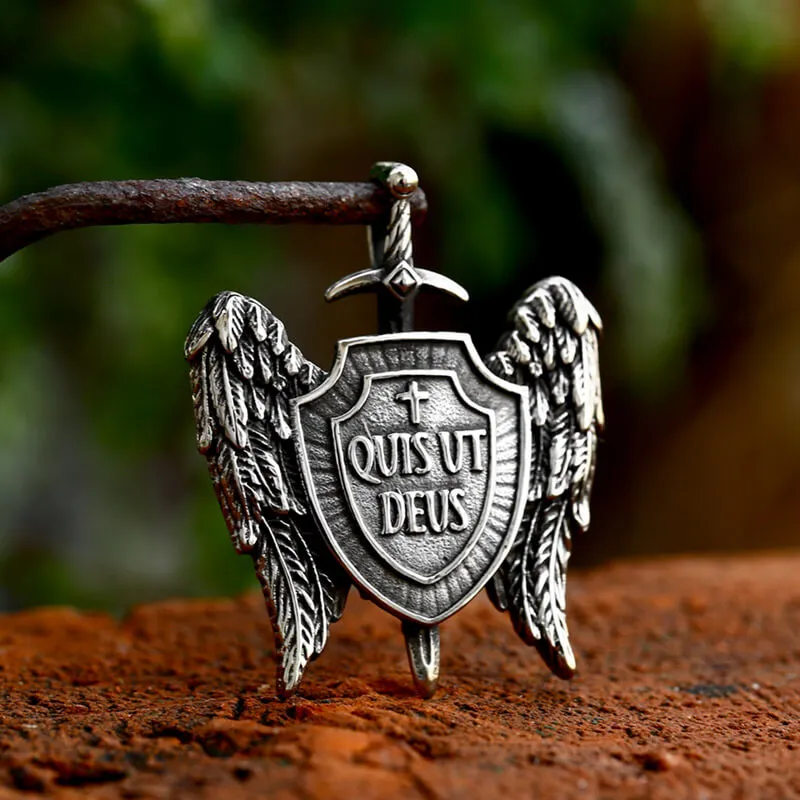 Michael Sword & Shield Archangel Wings Pure Tin Necklace sold by GTHIC