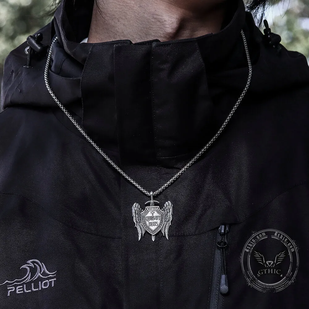 Michael Sword & Shield Archangel Wings Pure Tin Necklace sold by GTHIC product image thumbnail 4