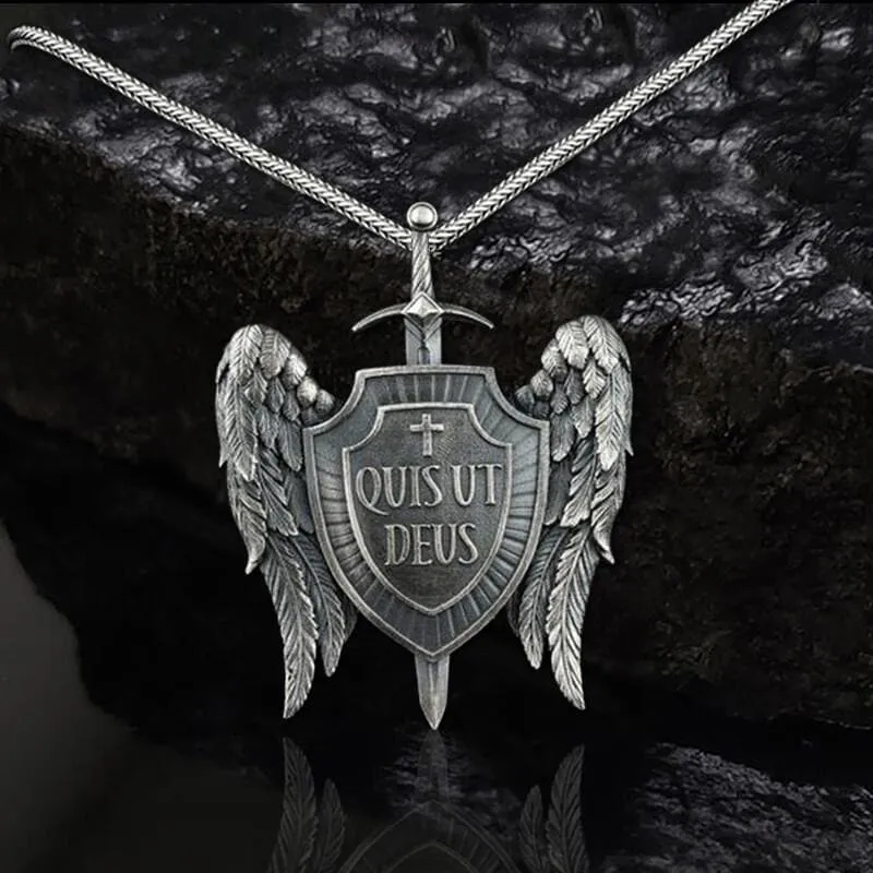 Michael Sword & Shield Archangel Wings Pure Tin Necklace sold by GTHIC product image thumbnail 3