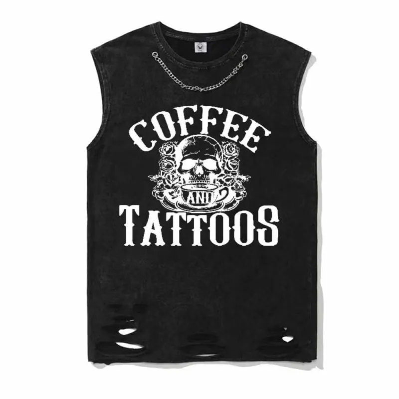 Vintage Washed Coffee And Tattoos Cotton Vest Top sold by GTHIC