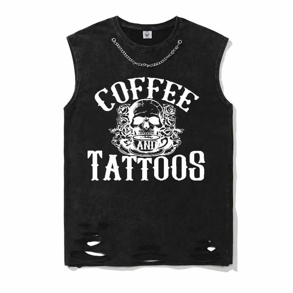 Vintage Washed Coffee And Tattoos Cotton Vest Top sold by GTHIC
