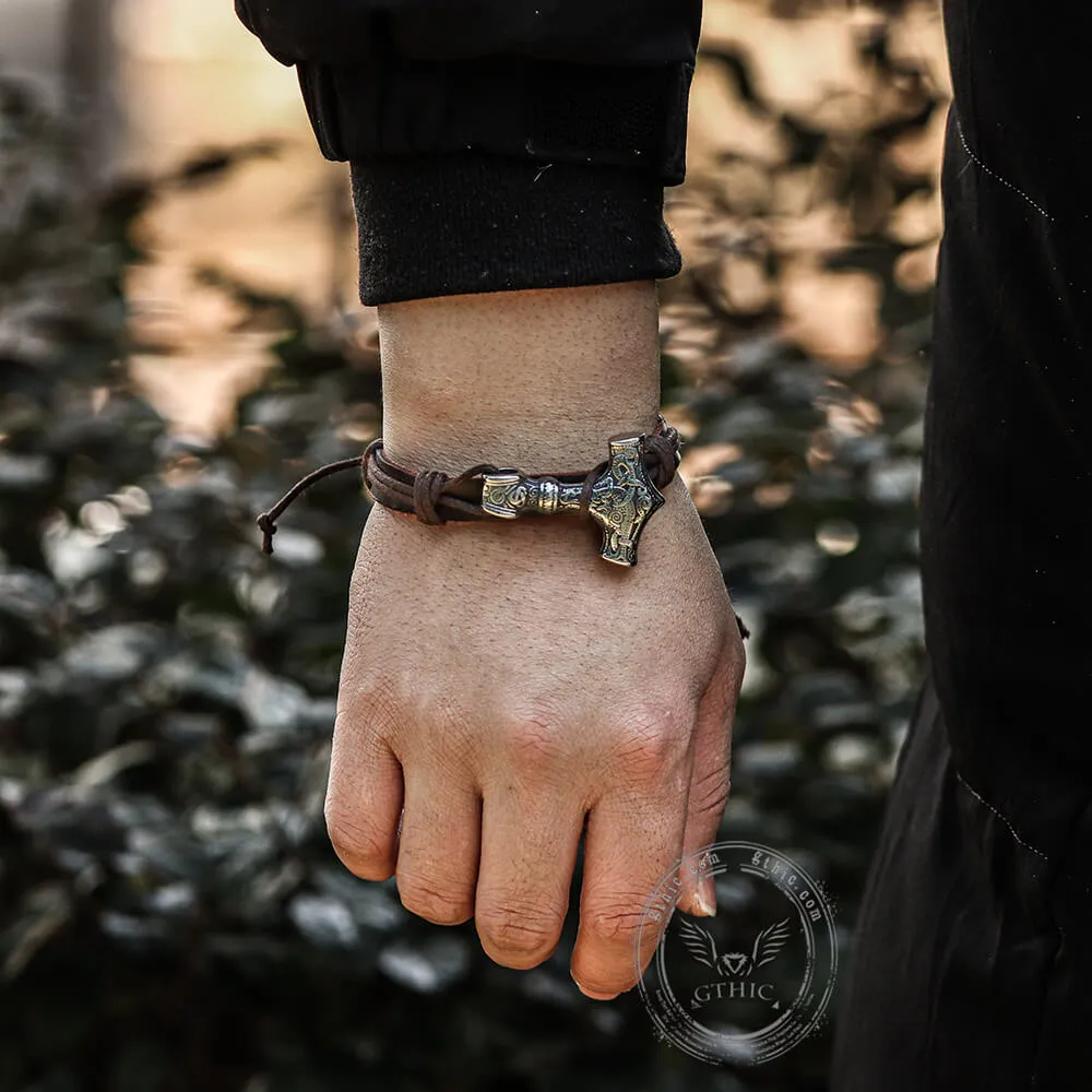 Thor’s Hammer Stainless Steel Leather Viking Bracelet sold by GTHIC product image thumbnail 2