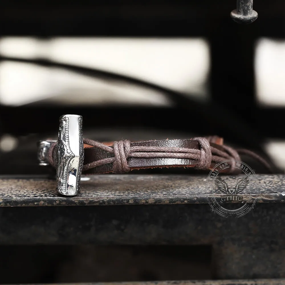 Thor’s Hammer Stainless Steel Leather Viking Bracelet sold by GTHIC product image thumbnail 5