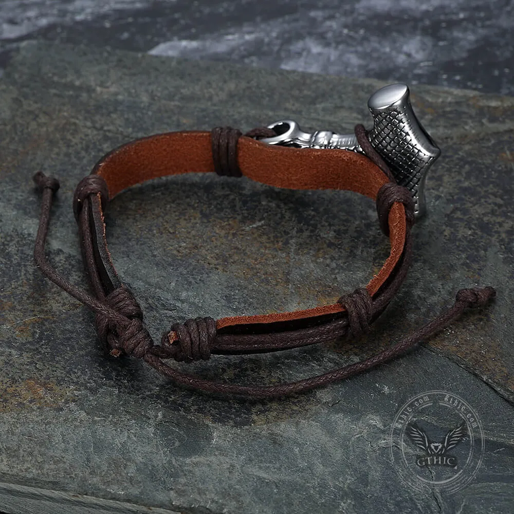 Thor’s Hammer Stainless Steel Leather Viking Bracelet sold by GTHIC product image thumbnail 4