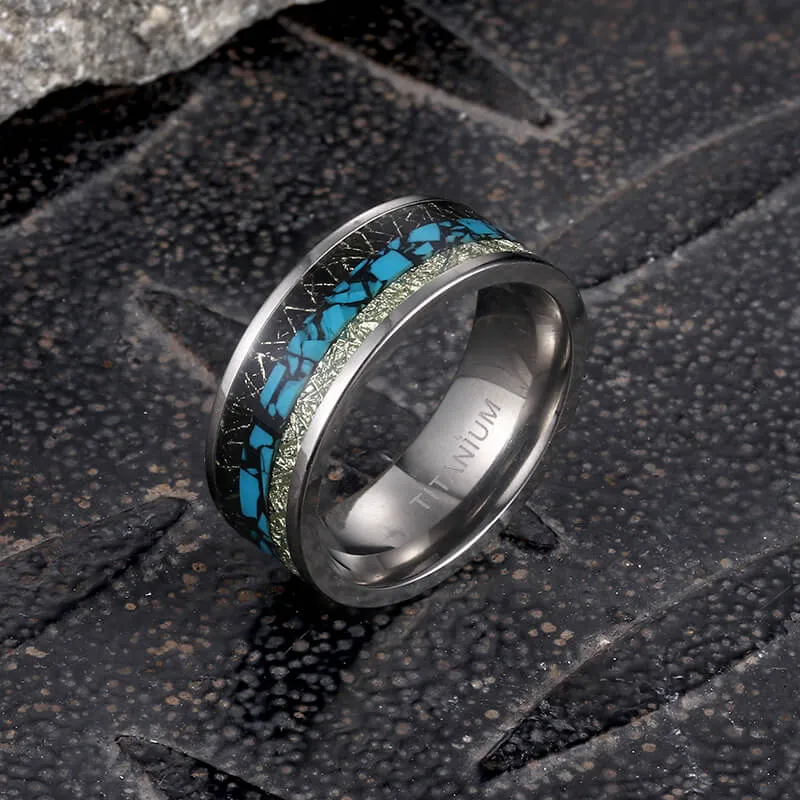 Simple Turquoise Inlaid Titanium Engagement Ring sold by GTHIC product image thumbnail 5