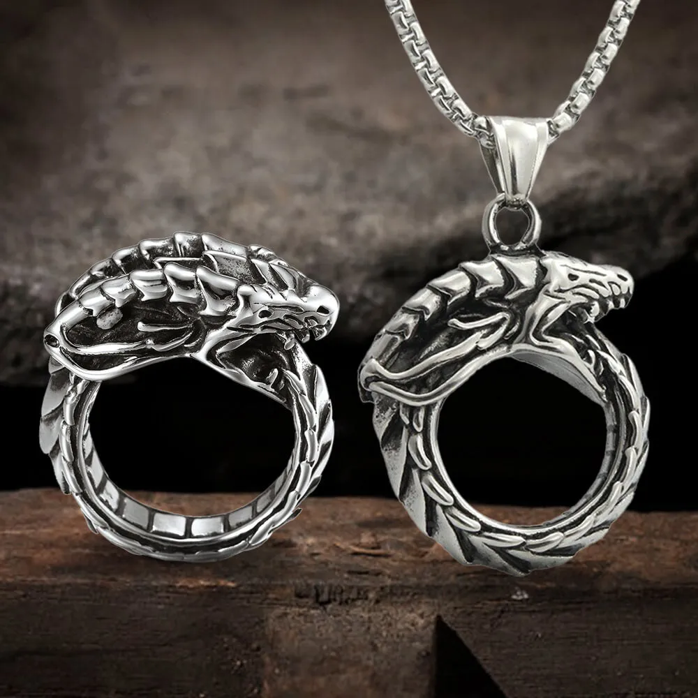 Ouroboros Dragon Stainless Steel Ring Necklace Set sold by GTHIC product image thumbnail 4