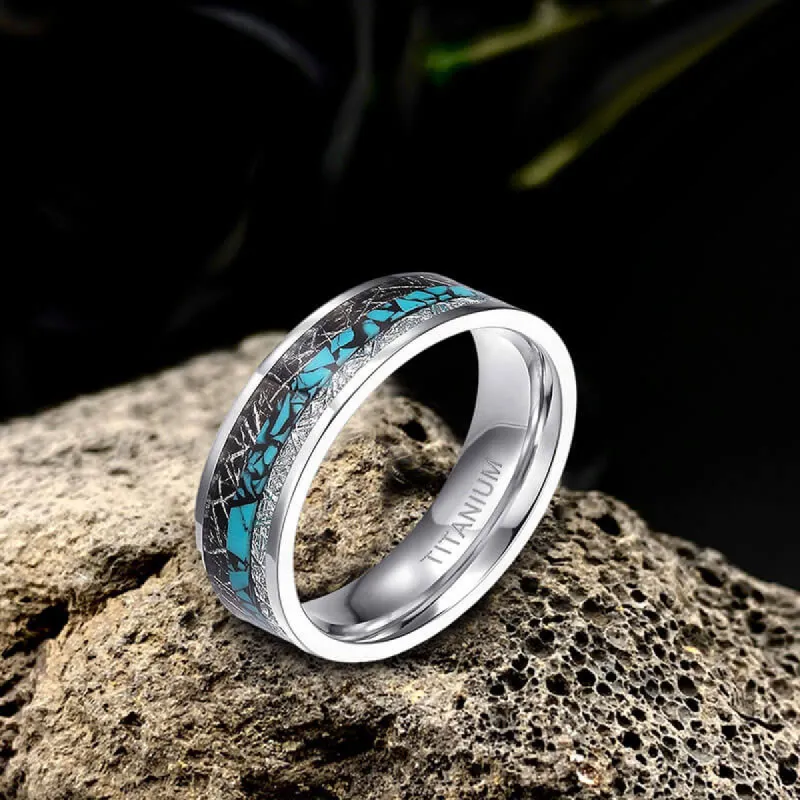 Simple Turquoise Inlaid Titanium Engagement Ring sold by GTHIC