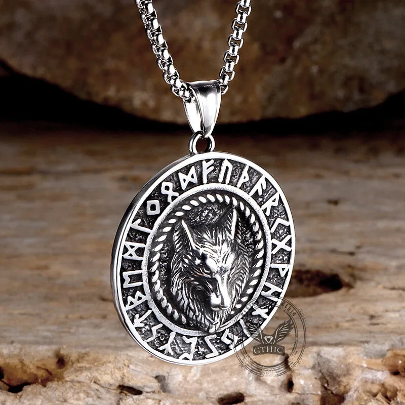 Viking Runes Wolf Head Stainless Steel Necklace sold by GTHIC product image thumbnail 3