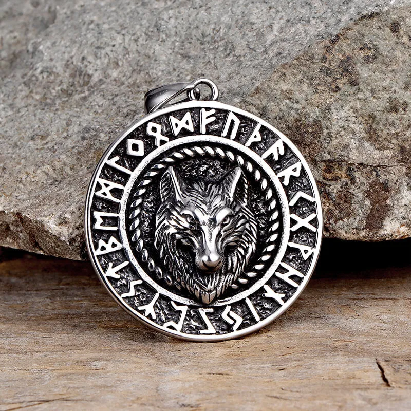 Viking Runes Wolf Head Stainless Steel Necklace sold by GTHIC